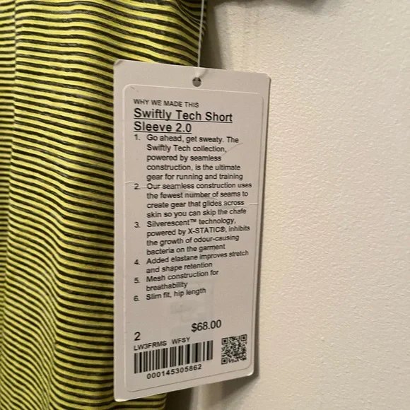 NWT Lululemon Swiftly Tech 2.0 Size 2 Yellow & Black Athletic Shirt (fitted) - Picture 5 of 9